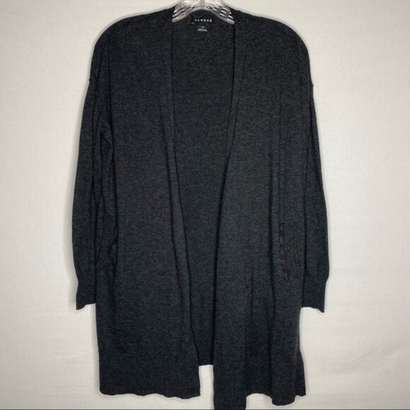 Trouve Gray Long Sleeve Open Front Long Cardigan Sweater Pockets XS - Picture 2 of 7